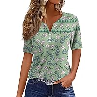 Women's T Shirt Tee Print Button Short Sleeve Daily Weekend Fashion Basic Henley Blouses 2024 Trendy T Shirts