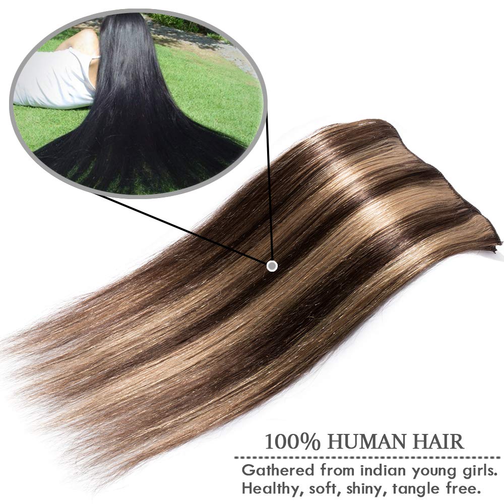 Mua Real Hair Clip in Hair Extensions 100% Human Hair Remy Natural Hair  Extension - 8 Pcs Full Head Thin Thickness (Mix #4/27 Medium Brown & Dark  Blonde, 10 inch-50g) trên Amazon
