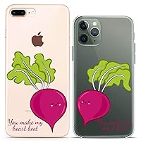 Matching Couple Cases Compatible for iPhone 15 14 13 12 11 Pro Max Mini Xs 6s 8 Plus 7 Xr 10 SE 5 Vegetable Print Quote You Make My Heart Beet Slim fit Flexible Clear Cover Beetroot