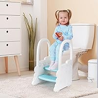 Toddler Step Stool for Kids, Nursery 2 Step Stools for for Toddlers, Toddler Tower for Toilet Potty Training, Toddler Kitchen Stool Helper for Sink with Safety Handles and Non-Slip Pads, Blue