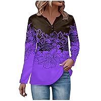Women Tops Sexy Button Ethnic Floral T-Shirt Baggy Long Sleeve Henley V Neck Shirt Casual Boho Vintage Clothes