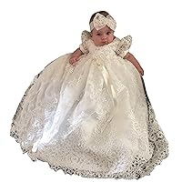 Newdeve Baby-Girls Lace Beads Infant Toddler White Christening Gowns Long