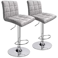 Leopard Outdoor Products Modern Square PU Leather Adjustable Bar Stools with Back, Set of 2, Counter Height Swivel Stool (Grey-hot-Stamping Cloth)