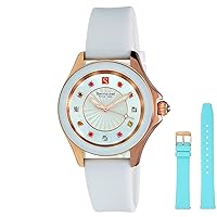 Steinhausen Arbon Collection White Stainless Steel Women's Watch with Extra Blue Silicone Interchangable Band
