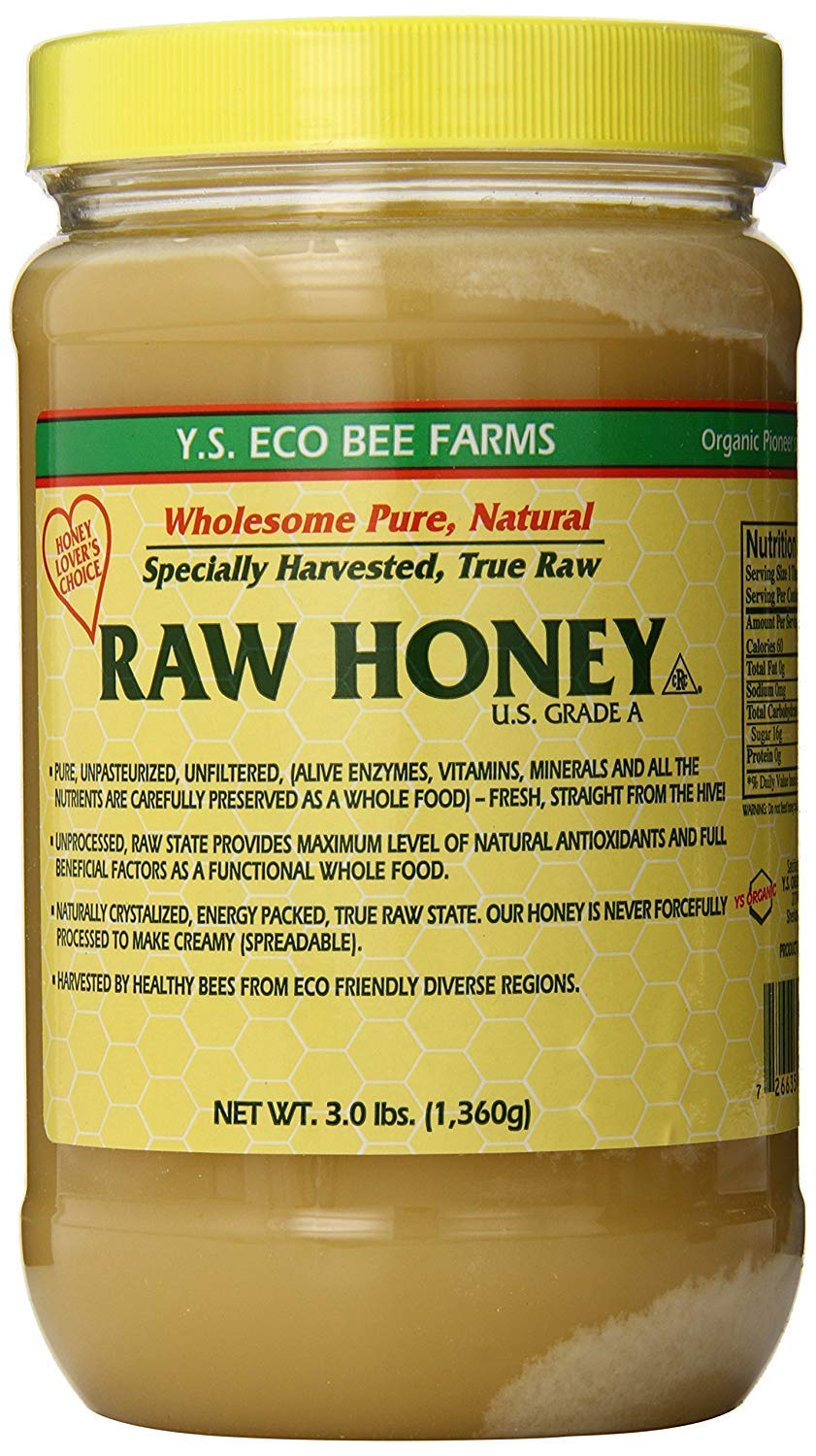 YS Eco Bee Farms RAW HONEY - Raw, Unfiltered, Unpasteurized - Kosher 3lbs - PACK OF 4