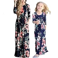Mommy and Me Matching Dresses Outfit Casual Floral Printed Plaid Maxi Dress