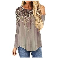 Womens Long Sleeve Shirts Trendy Feather Print Loose Fit Fall Tops Clothes Outfits 2023 Tunics Tee Crew Neck Blouse