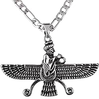 Large Double Sided Antique Silver Pt Farvahar Necklace Iranian Gift Persian Iran Faravahar Chain