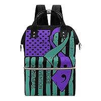 Suicide Prevention Awareness Flag Waterproof Mommy Backpack Shoulder Bag Stylish Nappy Daypack For Travel Shopping