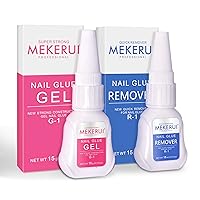 New Upgrade Super Strong Nail Glue Gel and Quickly Nail Glue Remover Kit Press on Nail,G1 Long-lasting 30+ Days Without UV Light,R1 Dropper-type Easily Remove Nail, Salon Professional Bundle