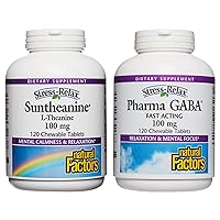 Stress-Relax Suntheanine L-Theanine Chewable, 100 mg (120 Tablets) & Stress-Relax[a] Pharma GABA, 100 mg (120 Tablets) for Relaxation
