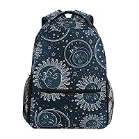 ALAZA Moon Sun Star Dark Blue Backpack Purse with Multiple Pockets Name Card Personalized Travel Laptop School Book Bag, Size M/16.9 in
