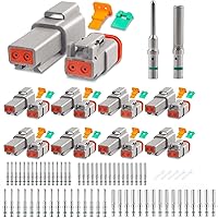 JRready 90 Pairs ST6281 Deutsch Solid Pin and Socket DT Contact/Terminal, ST6318-201 DT Deutsch Connector Kit with 2 Pin Gray Waterproof DT connectors,Size 16 Solid Contacts
