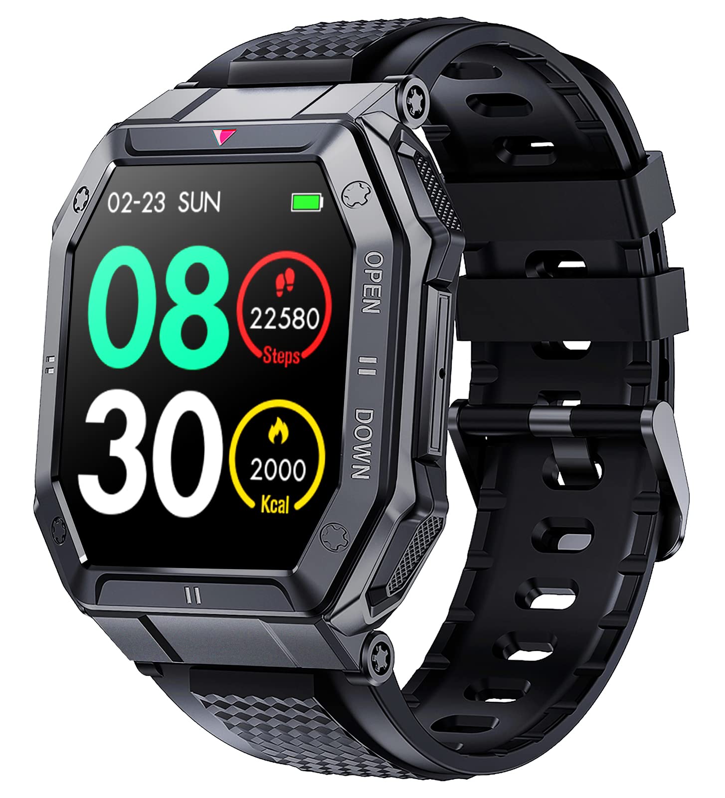 Military Smart Watch for Men 100M Waterproof Rugged Tactical Smart Watch 1.85 Inch HD Outdoor Sports Fitness Tracker Watch with Heart Rate Sleep Monitor Pedometer Smartwatch NO BLUETOOTH CALLING