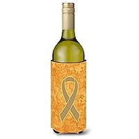 Caroline's Treasures AN1219LITERK Peach Ribbon for Uterine Cancer Awareness Wine Bottle Hugger Bottle Cooler Sleeve Hugger Machine Washable Collapsible Insulator Beverage Insulated Holder