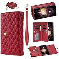 XYX Wallet Case for Google Pixel 8a, Crossbody Zipper Purse Pu Leather Kickstand Flip Cover with 7 Card Slot Wrist Lanyard for Pixel 8a, Red