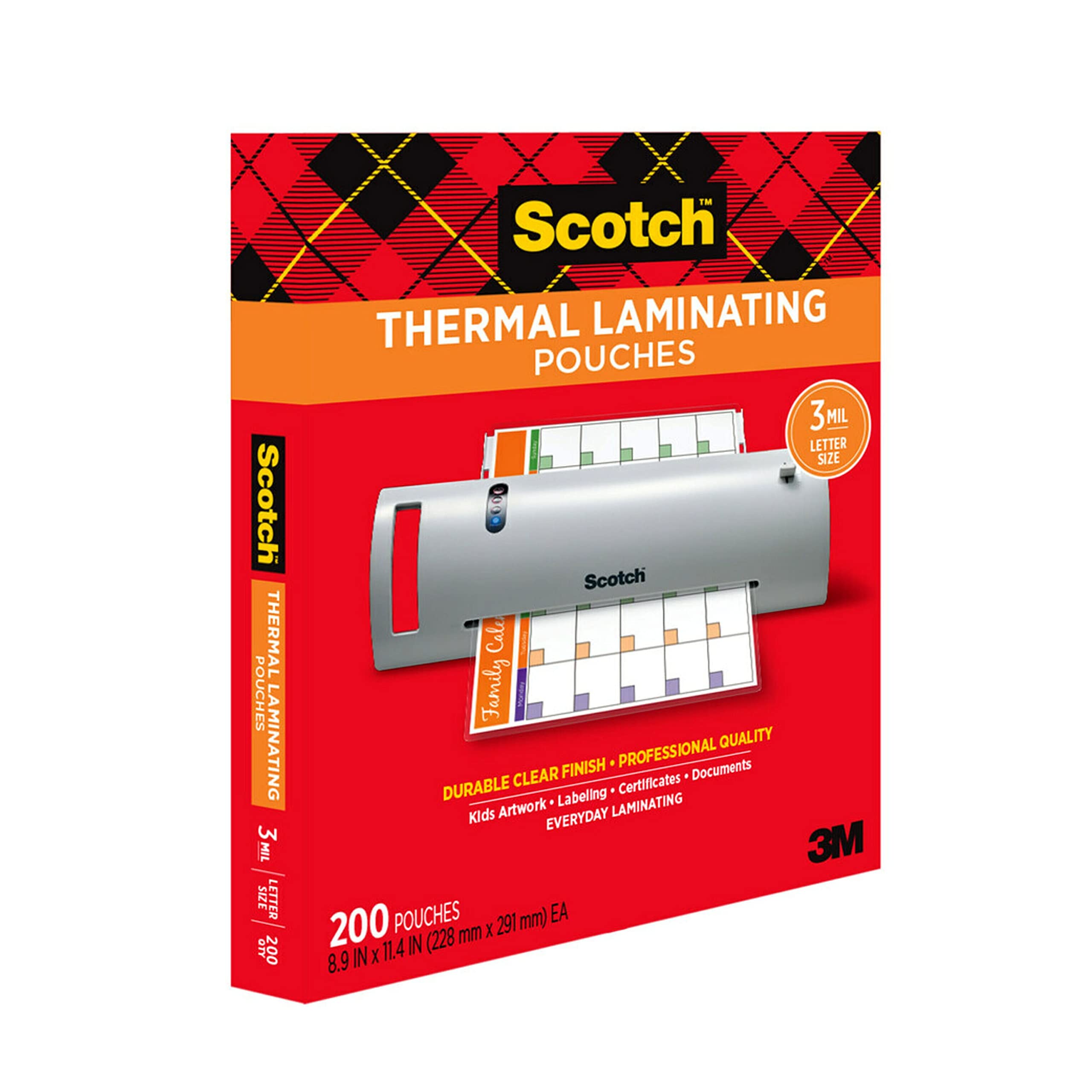 Scotch Thermal Laminating Pouches, 200 Pack Laminating Sheets, 3 Mil, 8.9 x 11.4 Inches, Education Supplies & Craft Supplies, For Use With Thermal Laminators, Letter Size Sheets (TP3854-200)