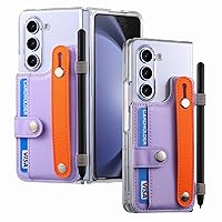 Case for Galaxy Z Fold 5,Z Fold 5 Case,Shockproof Anti-Drop Holder Ultra-Thin Kickstand Wrist Strap with Card Insertion Wallet PC+PU Leather Phone Case for Samsung Galaxy Z Fold 5 5G,2023 (Purple)