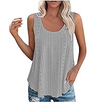 Hollow Out Tank Tops for Women Summer Beach Vacation T-Shirts Casual Loose Fit Scoop Neck Sleeveless Solid Blouses