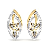 14K Yellow Gold Plated Round AAA+ Cuibc Zirconia Marquise Shape Leaf Stud Earrings