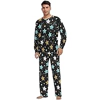 ALAZA Retro Star Pajama Set for Men Women,Long Sleeve Top & Bottom Sleepwear Set Soft Lounge Nightwear