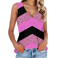 Womens Summer Tank Tops Sleeveless Stylish V Neck Women Vests Fashion Casual Printed Plus Size Womens Tops