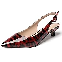 WAYDERNS Women's Solid Patent Leather Ankle Strap Pointed Toe Buckle Slingback Kitten Low Heel Pumps Shoes 1.5 Inch