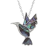 Kiara Jewellery Hummingbird Pendant Necklace Inlaid With Natural greenish blue Paua Abalone Shell on 18