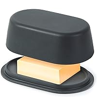 Black Butter Dish with Lid For Countertop - Modern Bamboo Butter Crock - Dishwasher Safe Butter Keeper - Butter Holder Container Perfect For Large European Style Butter Such As Kerrygold
