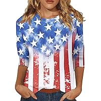 Fashion 3/4 Sleeve Tops for Womens Yom Ha'atzmaut Flag Day 2024 Trendy Crew Neck Independence Day Tees