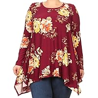 BNY Corner Women Plus Size Asymmetric Hem Floral Pattern Casual Tunic Top Shirt
