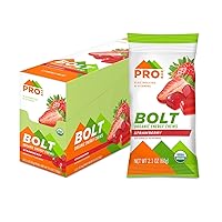 Bolt Organic Energy Chews, Strawberry, Non-GMO, Gluten-Free, USDA Certified Organic, Healthy, Natural Energy, Fast Fuel with Vitamins B & C, 2.1 Ounce (Pack of 12)
