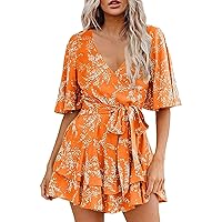 Women's Casual Dresses in 2023 New Lady Elegant Knitting Lace Dress Plus Size Floral Printing V-Neck Holiday Dress