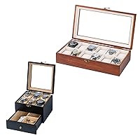 Watch Box Case Organizer Display Storage with Jewelry Drawer for Men Women Gift, Walnut Black 9B9G4T66 9S61W35D