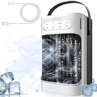 Portable Air Conditioners 800ml Water Tank 7-Color Night Light 3-Speeds 3-Level Humidify 2-8H Timer Quiet and Powerful USB Powered Mini Evaporative Air Cooler for Room Car Bedroom Desk