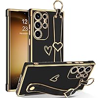 BENTOBEN Galaxy S23 Ultra Case with Adjustable Wristband Kickstand Loop, Cute Heart Luxury Plating Bumper, Raised Corners Shockproof Women Girls Phone Cover for Samsung Galaxy S23 Ultra 6.8