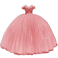 Modest 3D Floral Flowers Off The Shoulder Ball Gown Quinceanera Prom Dress Mexican Style with Sleeves Tulle