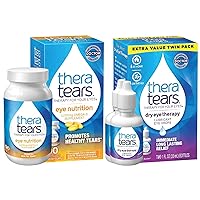 TheraTears 1200mg Omega 3 Supplement for Eye Nutrition, and VIT E, 90 Count Eye Drops for Dry Eyes, Twin Pack, 30mL 1 Fl oz Each (Packaging May Vary)