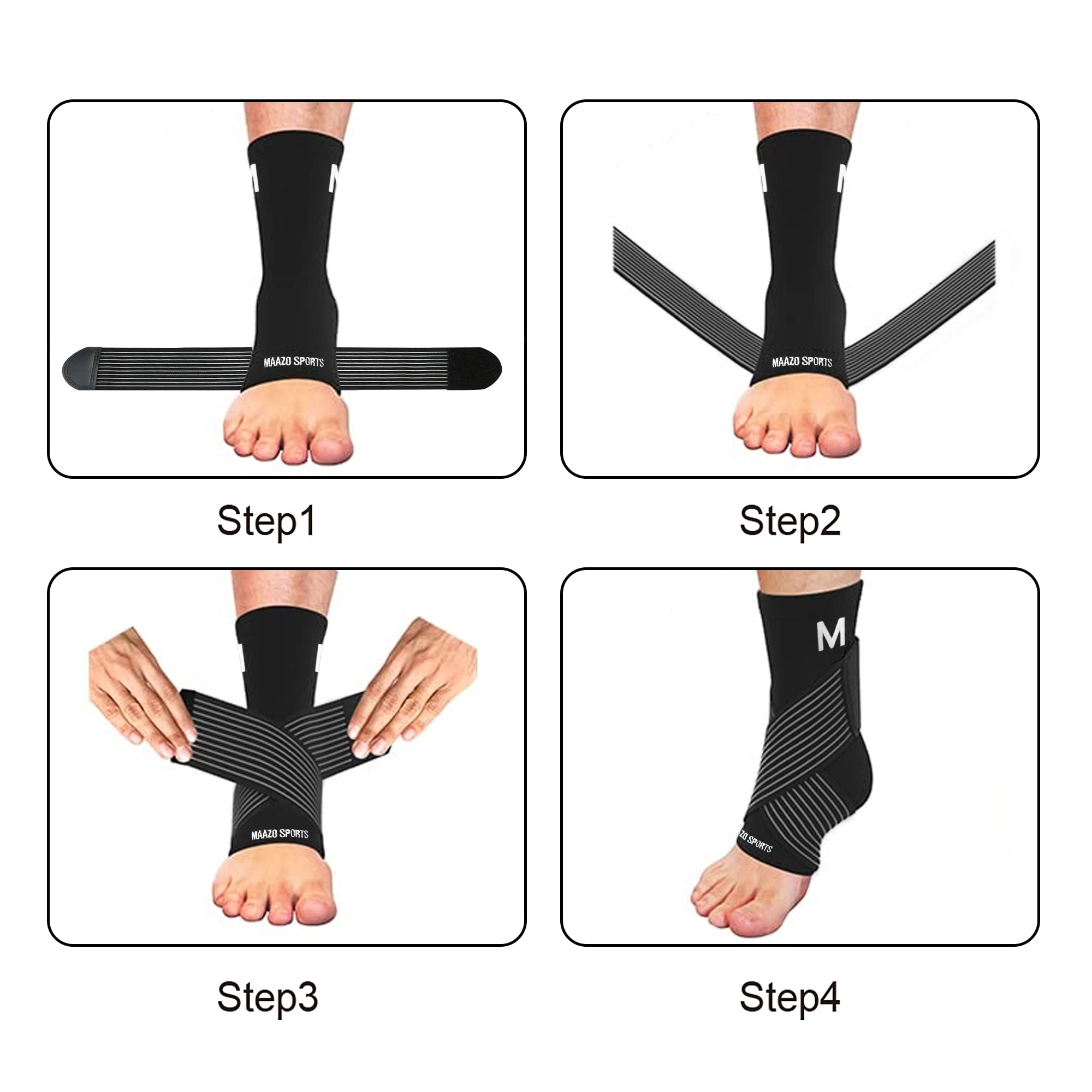 MAAZO Ankle Brace for Women & Men & Youth Ankle Brace for Sprained Ankle, Ankle Wrap for Plantar Fasciitis Relief, Heel Protectors Sleeve w/ Ankle Support Strap, Heel Brace for Heel Pain (M,Single)