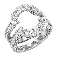Dazzlingrock Collection Round White Diamond Miligrain Edge with Leaf Carved Design Wedding Enhancer Band for Her (1.99 ctw, Color I-J, Clarity I2-I3) in 925 Sterling Silver Size 9.5