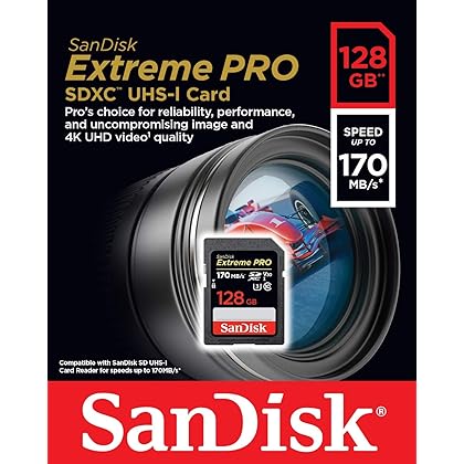 SanDisk 128GB Extreme PRO SDXC UHS-I Card - C10, U3, V30, 4K UHD, SD Card - SDSDXXY-128G-GN4IN