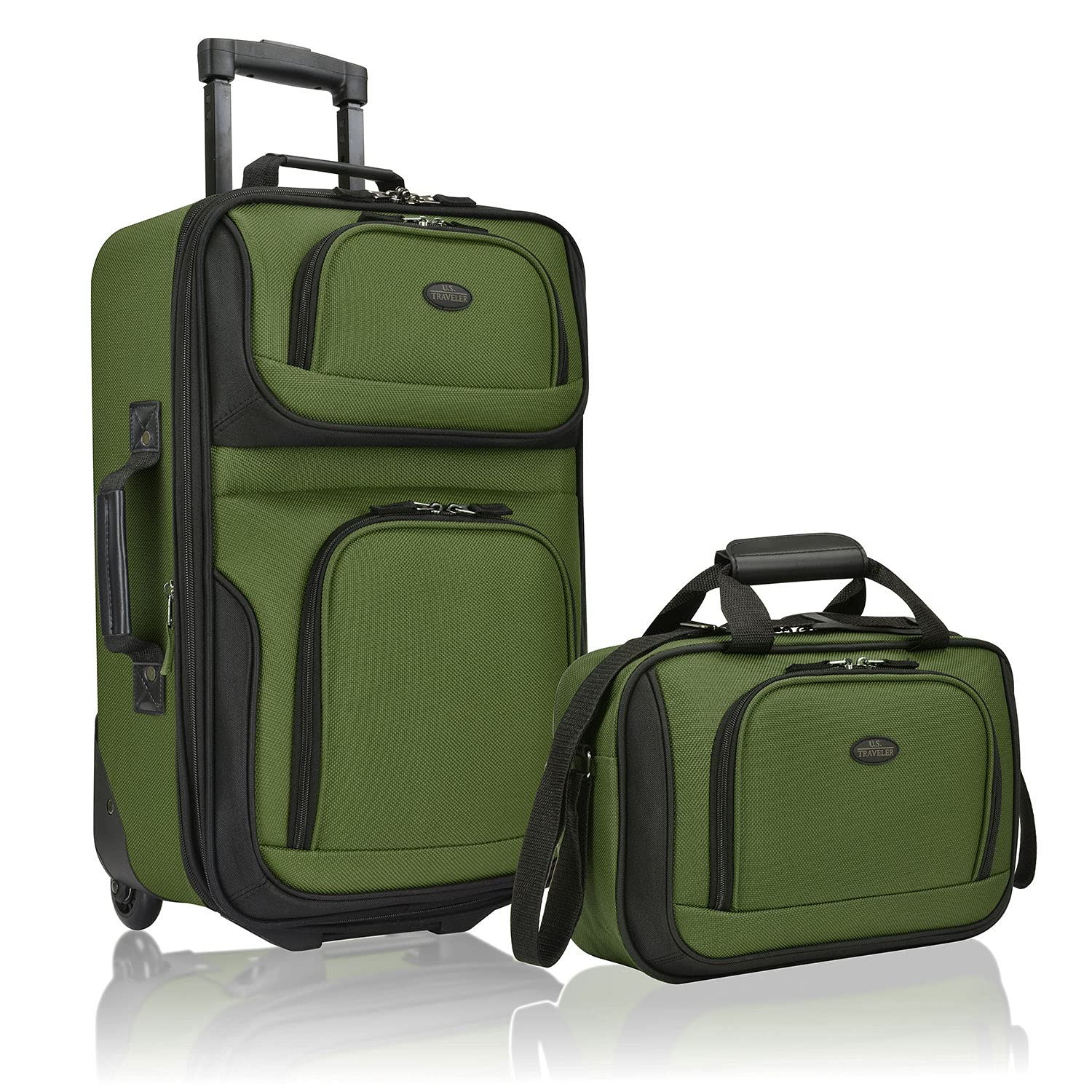 U.S. Traveler Rio Fabric Expandable Carry-on Luggage, Green, 2 Wheel