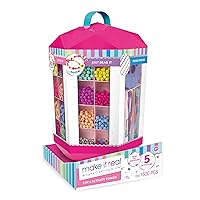 Make it Real 5 in 1 Activity Tower - Jewelry Making Kit with Storage - Heishi Beads, Plastic Links, Mini Rubber Bands, Round Beads & Thread - Friendship Bracelet Making Kit for Girls 8-10-12-14