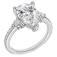 IGI Certified 4.80 cttw Pear & Round White Diamond 3 Stone Engagement Ring for Her in 18K Solid Gold