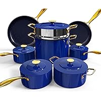 Nuwave 13pc Duralon Blue Luxury Edition Cookware Set, Healthy, Diamond Infused Nonstick Ceramic Coating, Stay-Cool Handles, Induction Ready, Compatible on All Cooktops, PFAS Free