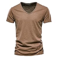 Mens Casual Tshirts V-Neck Short Sleeve T Shirts for Men Leisure Solid Color Workout T Shirt Tank Top Sports