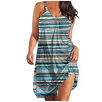 Womens Casual Comfortable Summer Beach Dress Spaghetti Strap Sleeveless 2023 Sexy Dresses Print Slim Fit Dress