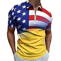 USA Ukraine Flag Men's Golf Polo T-Shirt Short Sleeve Casual Collared Slim Fit Tee