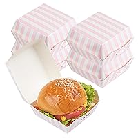 Restaurantware 2.8 x 2.8 x 2 Inch Mini Burger Boxes 100 Clamshell Food Containers - Hinged Lid Striped Pink And White Paper Take Out Boxes Serve Sliders Or Finger Foods