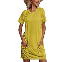Women's 2023 T-Shirt Dresses Spring Lounge 3/4 Sleeve Birthday Ruffle t-Shirt Dresses Knee Length